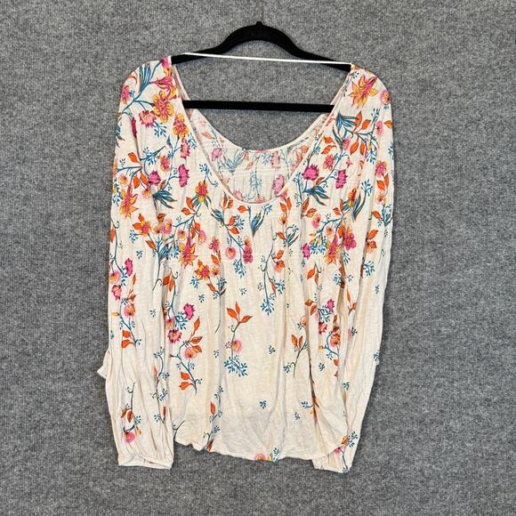 Free People Shirt Womens Small White Floral Cottage Core Bohemian Stretch - Picture 8 of 9